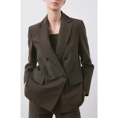 Mango Straight Fit Suit Blazer In Dark Brown