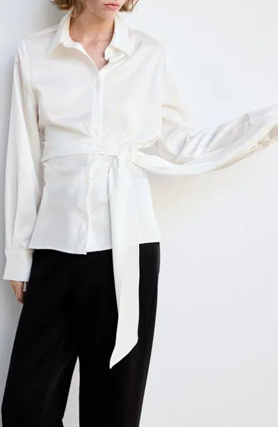 Mango Straight Fit Tie Waist Shirt In White