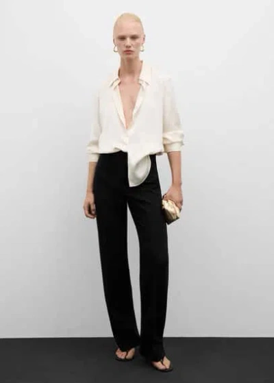 Mango Straight-fit Trousers With Decorative Seams Black In Noir