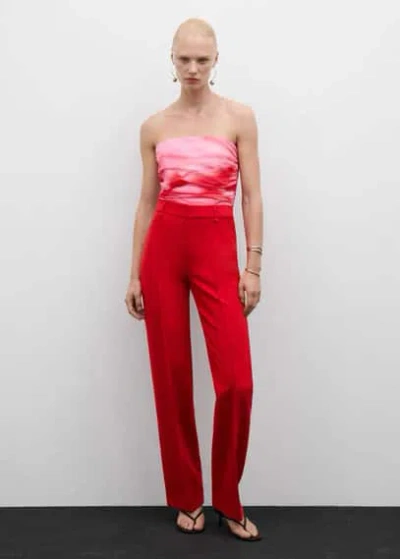 Mango Straight-fit Trousers With Decorative Seams Red In Rouge