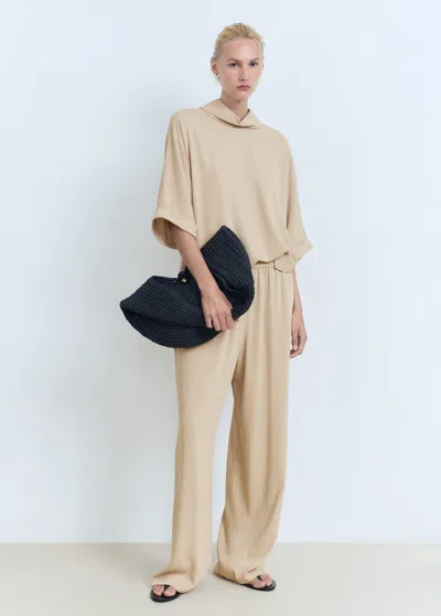 Mango Straight-fit Trousers With Elastic Waist Beige