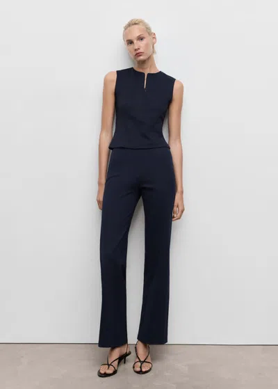 Mango Straight-fit Pants With Elastic Waist In Blue