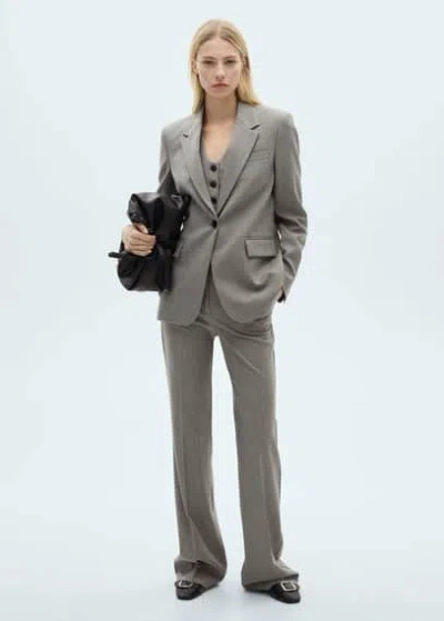 Mango Straight Jacket With Flap Pockets Grey