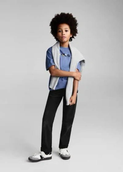 Mango Kids' Straight Jeans With Turn-up Black Denim