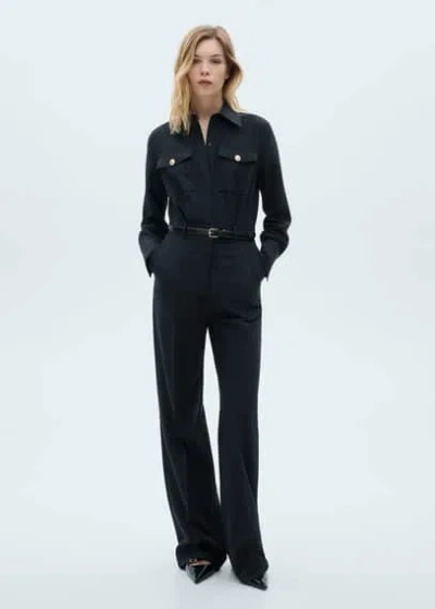 Mango Straight Jumpsuit With Belt Dark Navy