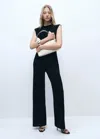 Mango Straight Jumpsuit With Draped Neckline Black In Black