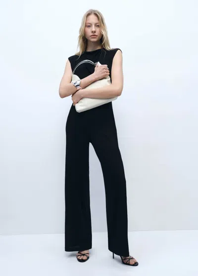 Mango Straight Jumpsuit With Draped Neckline Black