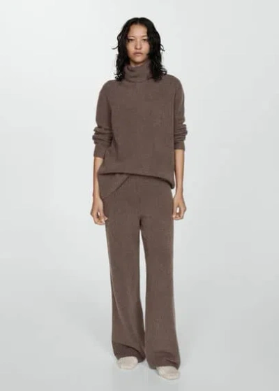 Mango Straight Knitted Trousers Brown