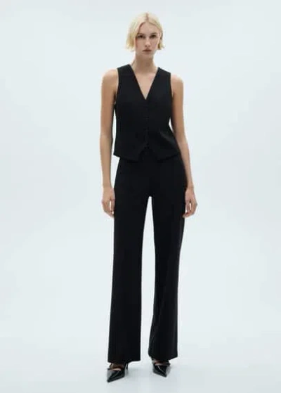 Mango Pantalon Droit Maille Noir - Femme - 3xl -