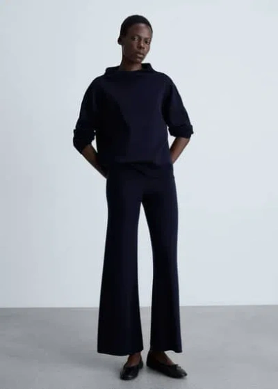 Mango Straight Knitted Trousers Dark Navy