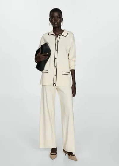 Mango Pantalon Droit Maille In Écru