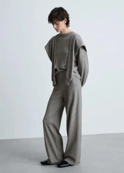 Mango Straight Knitted Trousers Grey