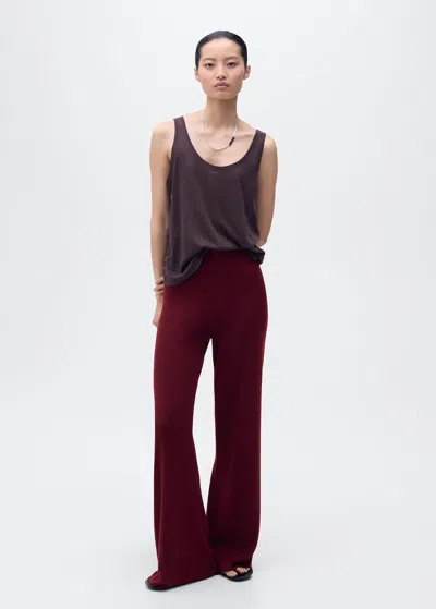 Mango Straight Knitted Trousers Maroon In Burgundy