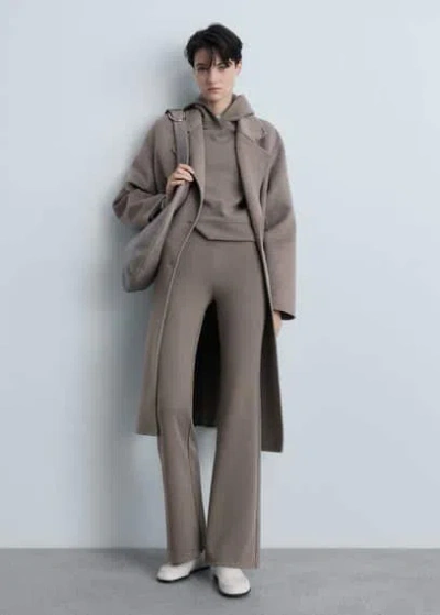 Mango Straight Knitted Trousers Medium Brown