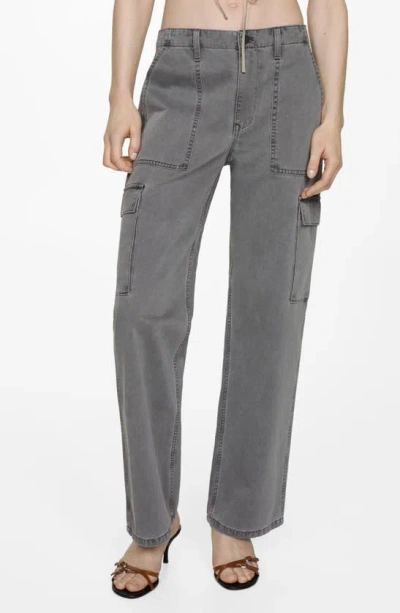 Mango Straight Leg Cargo Jeans In Charcoal