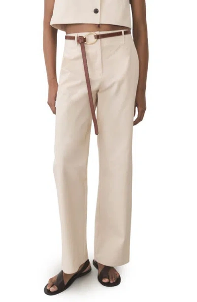 Mango Straight Leg Cotton Pants In Ecru