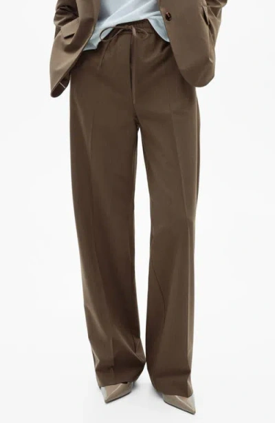 Mango Elasticized Tie Waist Relaxed Pants In Brown