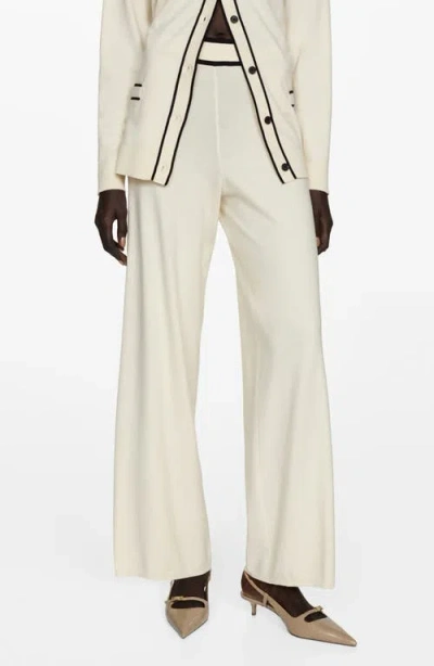 Mango Straight Leg Knit Pants In Ecru
