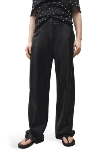 Mango Straight Leg Leather Pants In Black
