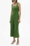 Mango Straight Leg Linen Blend Jumpsuit In Green