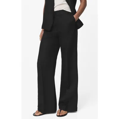 Mango Straight Leg Linen Blend Pants In Blue