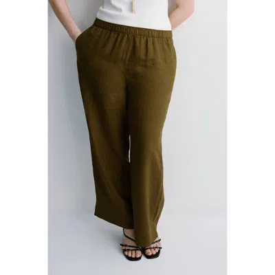 Mango Straight Leg Linen Blend Pants In Green