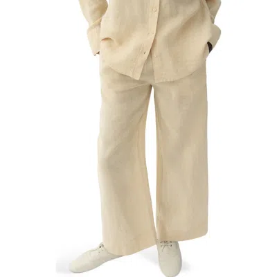 Mango Straight Leg Linen Blend Pants In Yellow