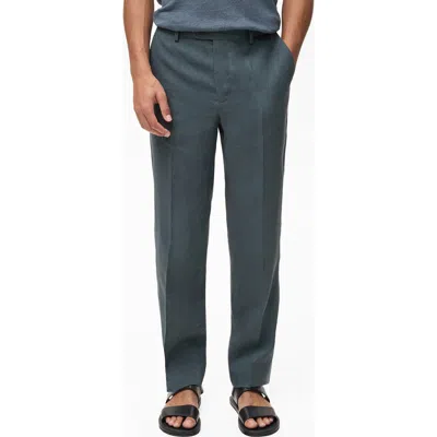 Mango Straight Leg Linen Pants In Gray