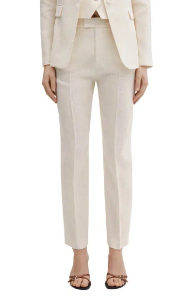 Mango Straight Leg Linen Trousers In Ecru