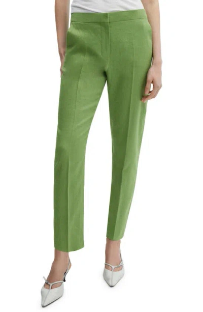 Mango Straight Leg Linen Pants In Green