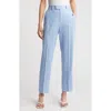 Mango Straight Leg Linen Pants In Pastel Blue