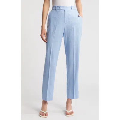 Mango Straight Leg Linen Pants In Sky Blue