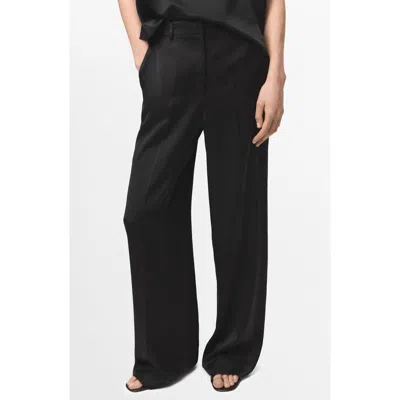 Mango Straight Leg Satin Pants In Black