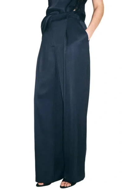 Mango Straight Leg Satin Pants In Blue