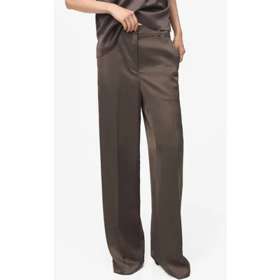 Mango Straight Leg Satin Pants In Gray