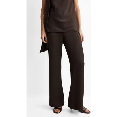 Mango Straight Leg Satin Pants In Brown