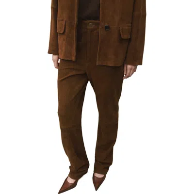 Mango Straight Leg Suede Pants In Brown
