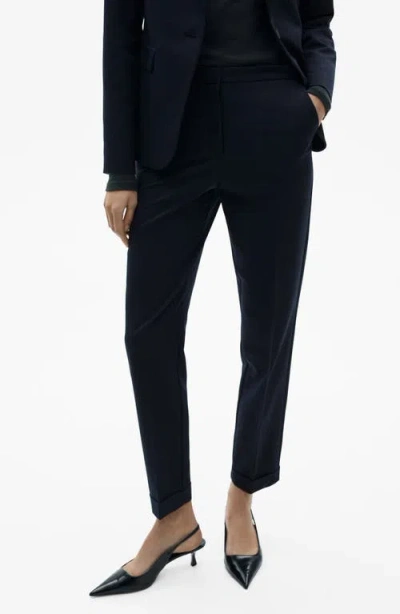 Mango Straight Leg Suit Pants In Dark Navy