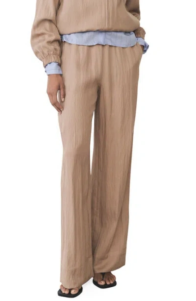 Mango Straight Leg Textured Pants In Medium Brown