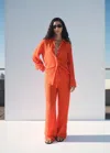 Mango Straight-leg Trousers With A Wrinkled Effect Orange