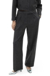 Mango Straight Leg Tweed Pants In Black