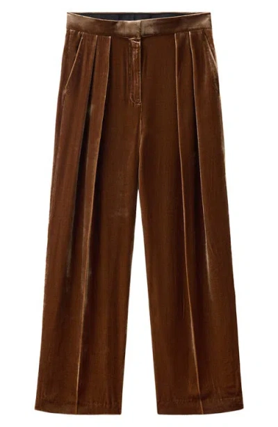 Mango Straight Leg Velvet Pants In Brown