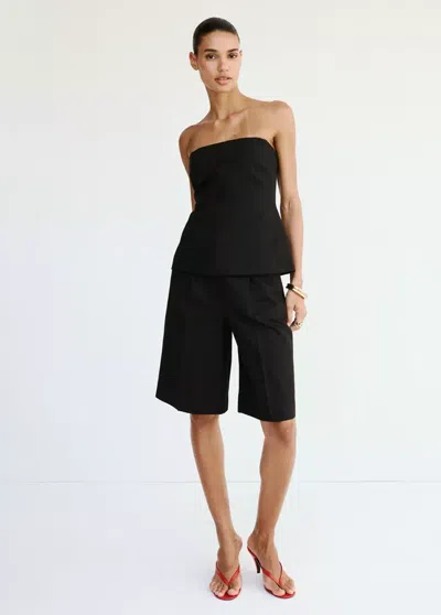 Mango Straight Linen Bermuda Shorts In Black
