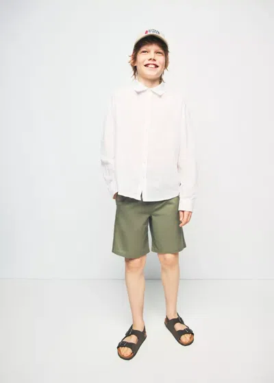 Mango Kids' Straight Linen Bermuda Shorts In Khaki