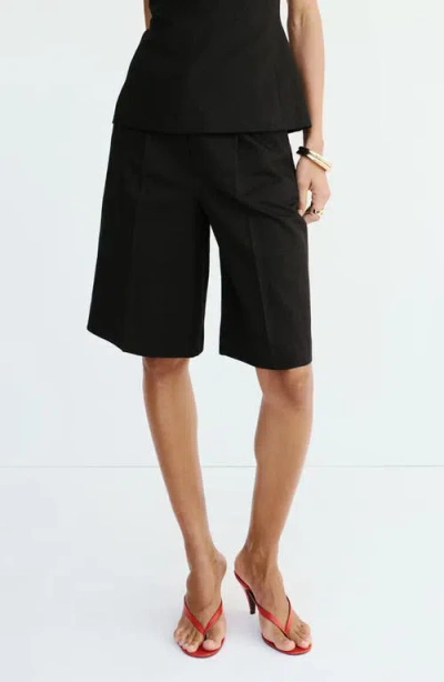 Mango Straight Linen Blend Bermuda Shorts In Black