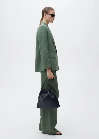 Mango Straight Linen-blend Trousers Forest Green