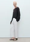Mango Straight Linen-blend Trousers Off White In White