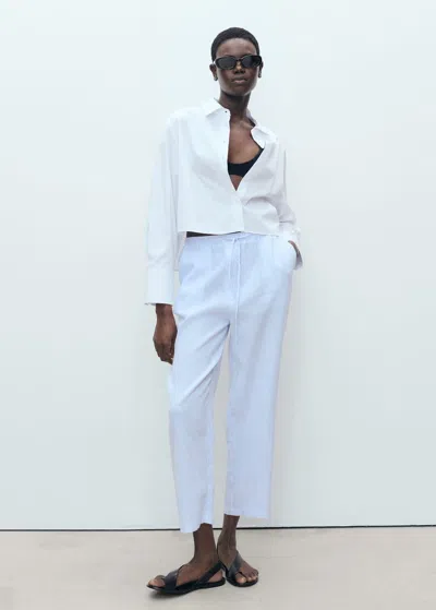 Mango Straight Linen-blend Trousers Sky Blue