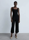 Mango Straight Linen Mix Jumpsuit Black
