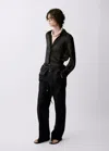 Mango Straight Linen Pants With Bow Black